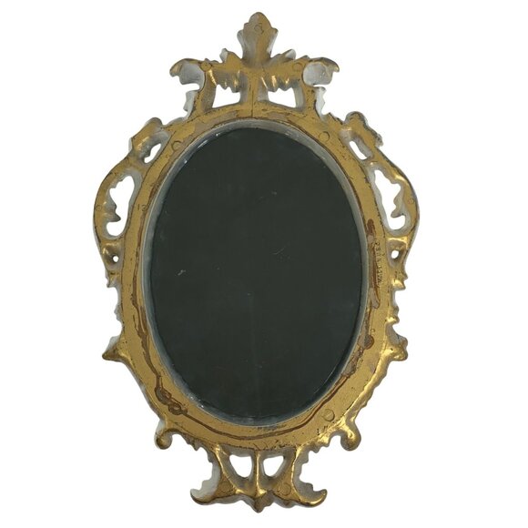 Vintage Ornate Oval Wall Mirror With Off-white Frame Mid Century Made In USA - Picture 6 of 9